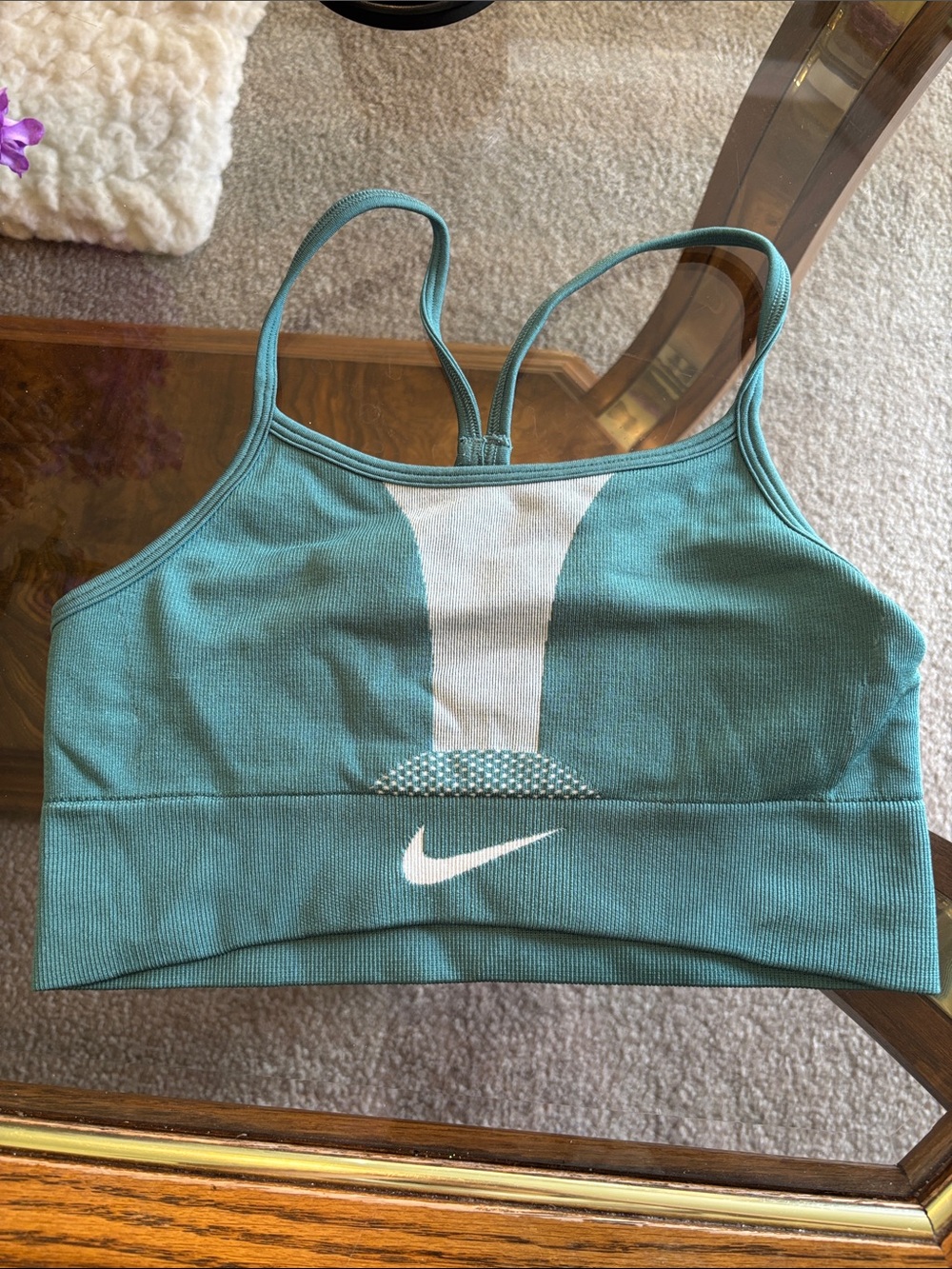 Nike Teal Seamless Sports Bra with White Accent